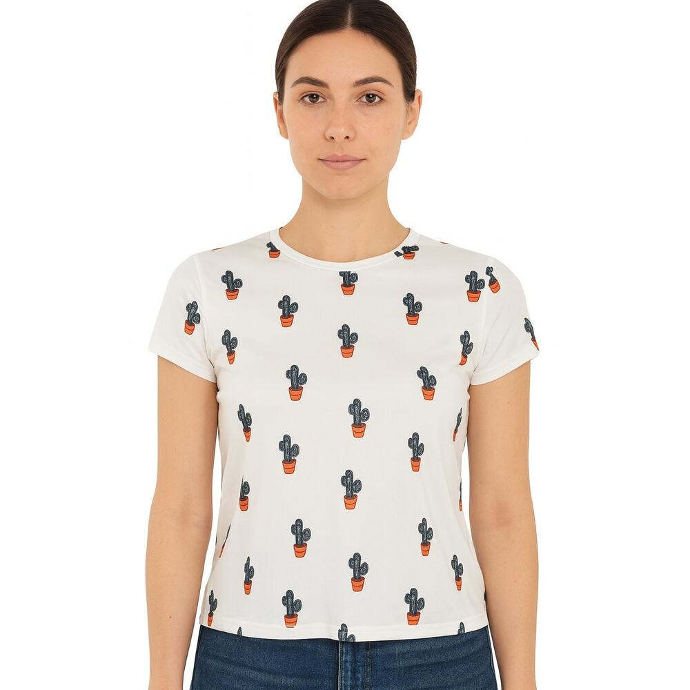 white cactus print baby tee size M y2k fitted graphic tee cute aesthetic top